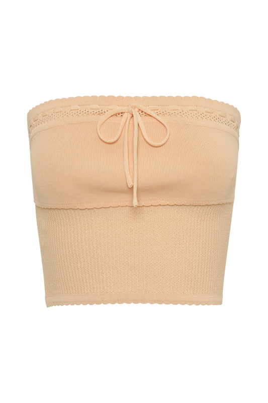 Kyra Waffle Knit Tube Top - Apricot