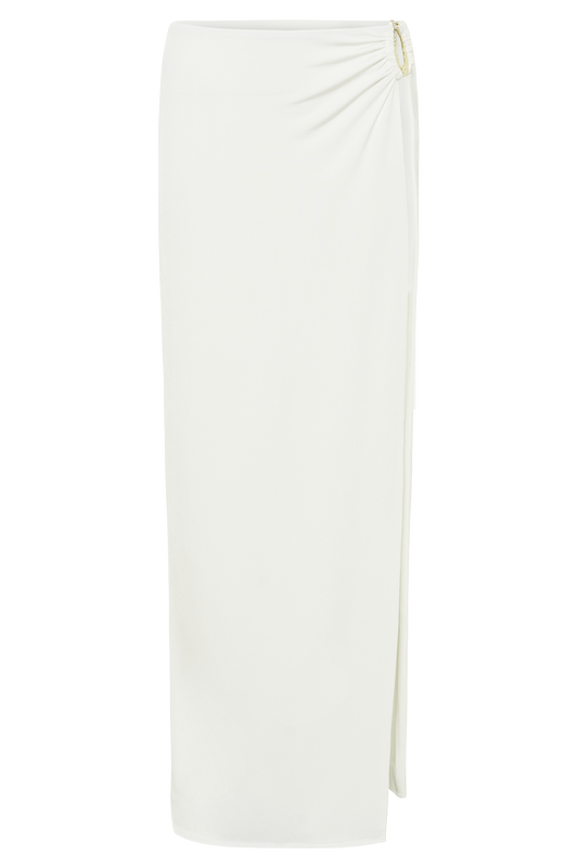 Suri Slinky Maxi Skirt With Gold Hardware - White