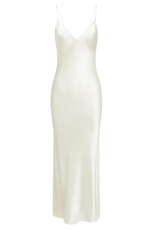 Kiko Satin Chiffon Midi Dress - Ivory