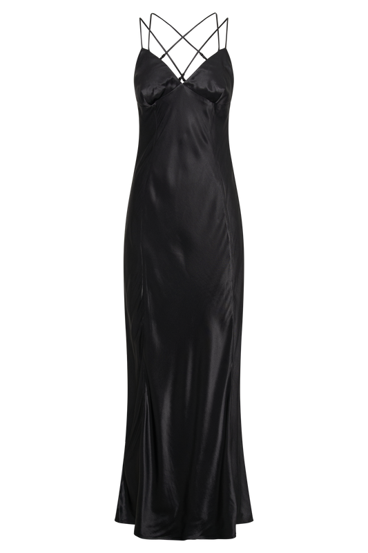 Makari Satin Maxi Dress - Black