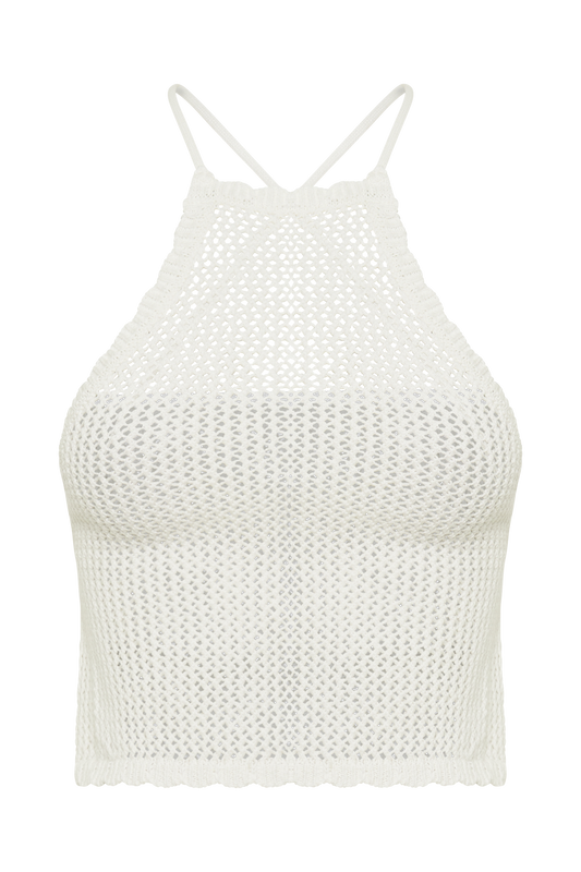 Sylvana Crochet Halter Top - White