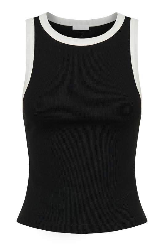 Zanna Contrast Ribbed Tank Top - Black/White