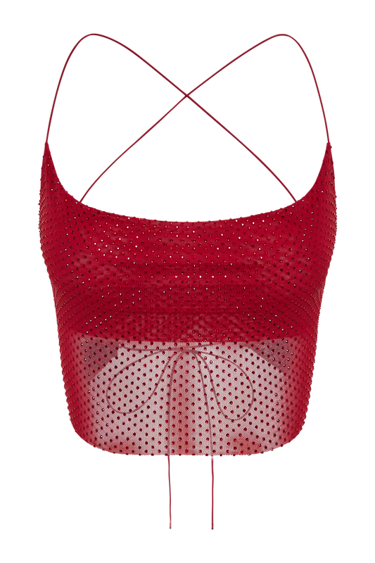 Tamra Strappy Diamante Top - Vermilion Red