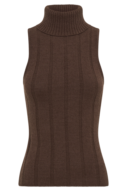 Angelina Ribbed Turtleneck - Chocolate