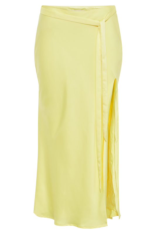 Edie Satin Midi Skirt With Tie - Yellow