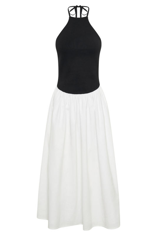 Katie Knit And Linen Midi Dress - Black/White