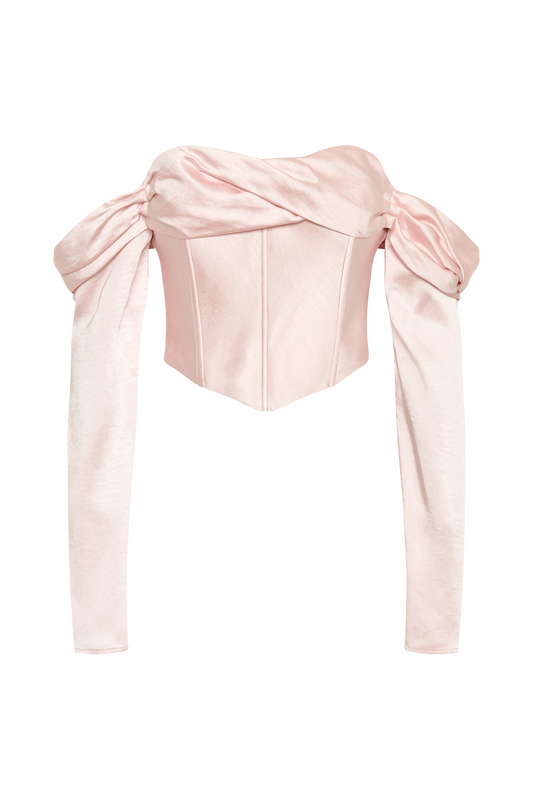 Giselle Satin Off Shoulder Top - Baby Pink