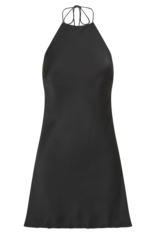 Atlas Satin Bow Mini Dress - Black