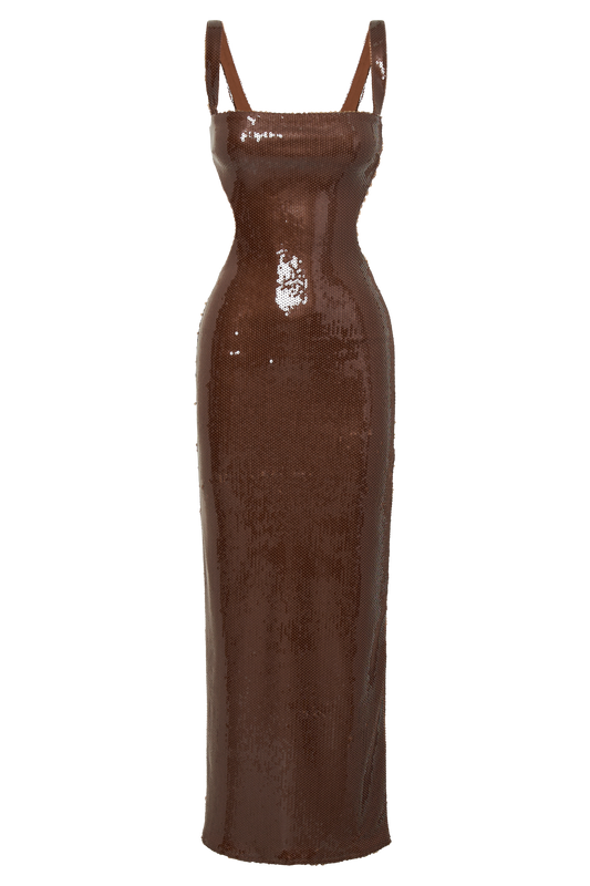 Adoria Sequin Cut Out Maxi Dress - Chocolate