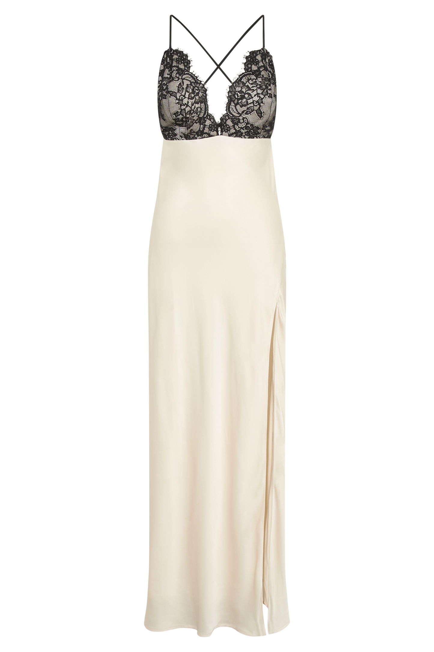 Gina Satin Slip Maxi Dress With Lace - Ivory