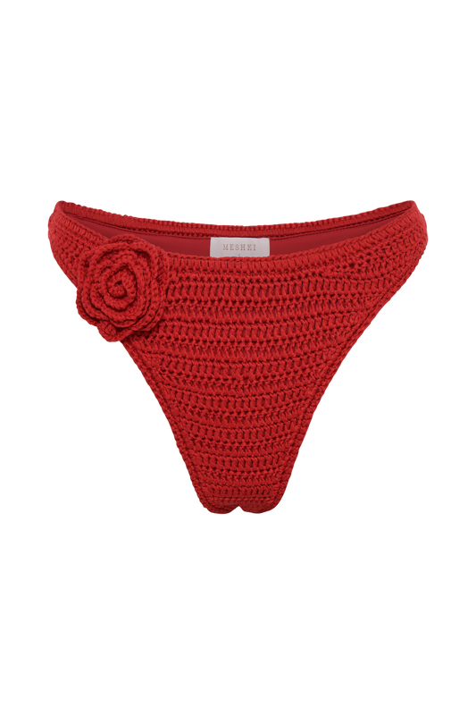 Valencia Rose Crochet Bikini Bottom - Red