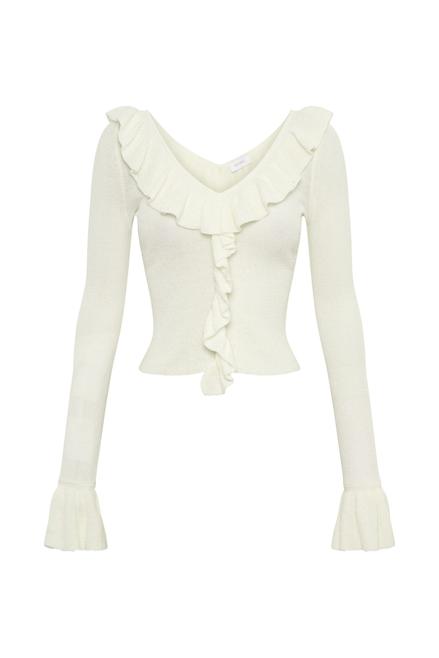 Aster Knit Top With Frill - White