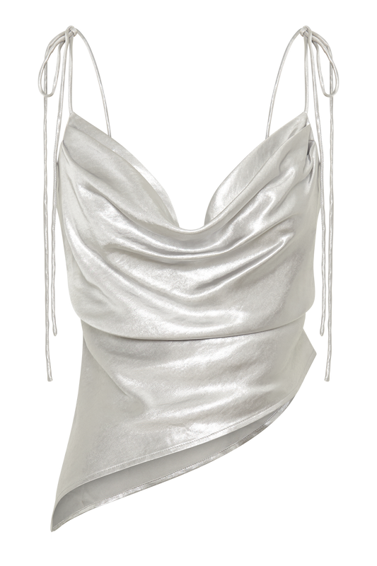 Zavani Asymmetrical Satin Camisole - Silver