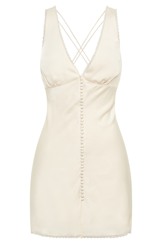 Amiri Satin Mini Dress With Lace - Ivory