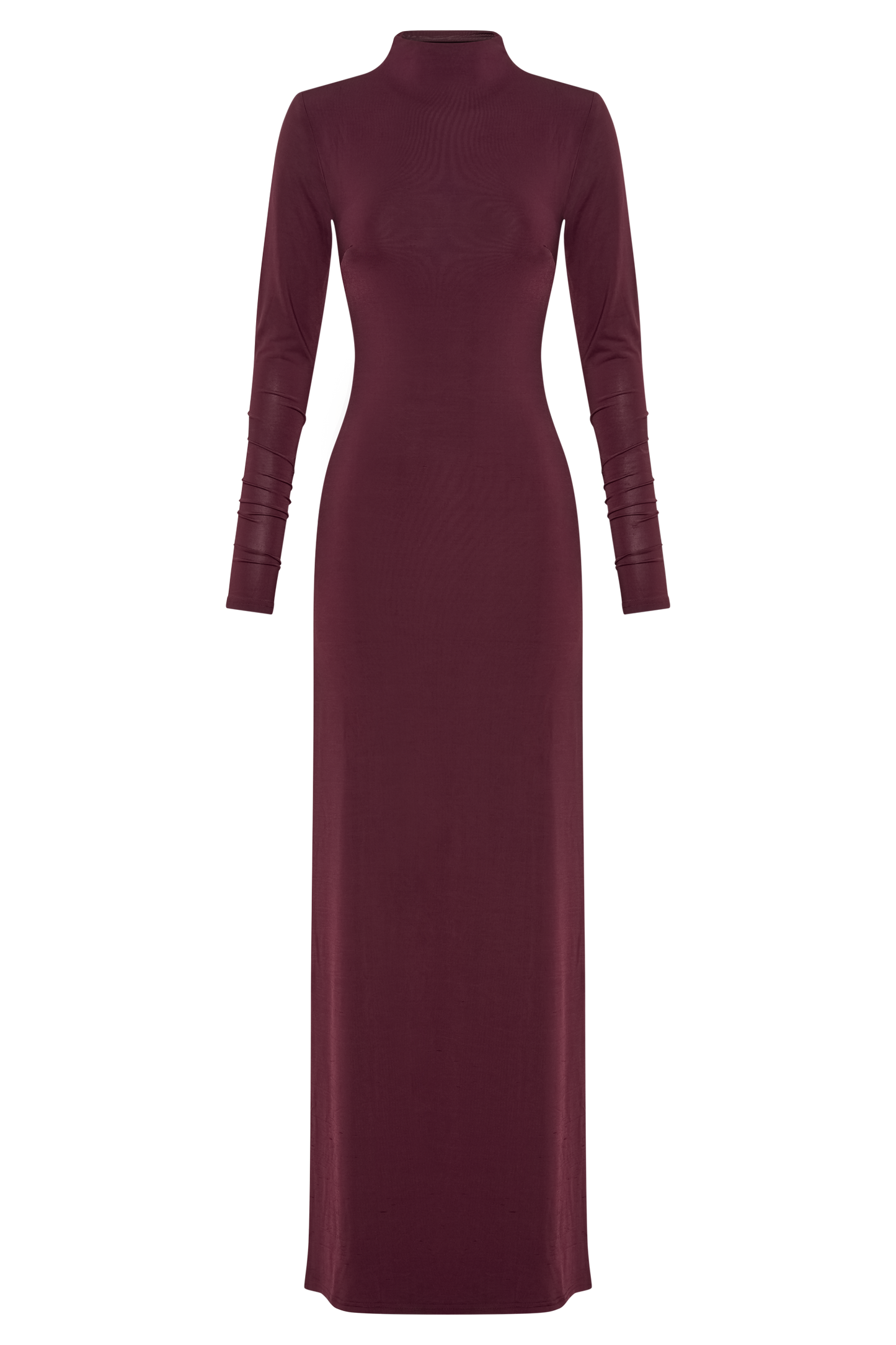 Elani Slinky High Neck Maxi Dress - Burgundy