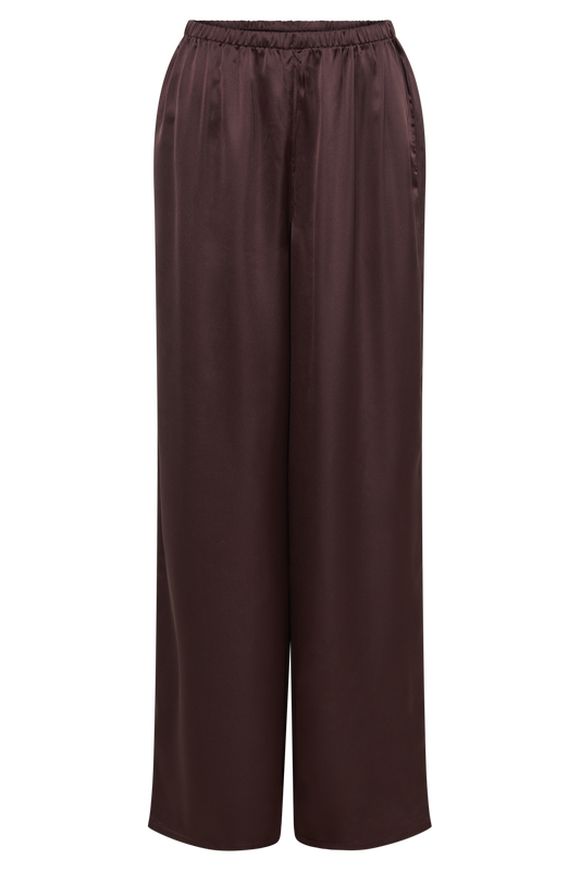 Marciela Satin Straight Leg Pant - Dark Chocolate