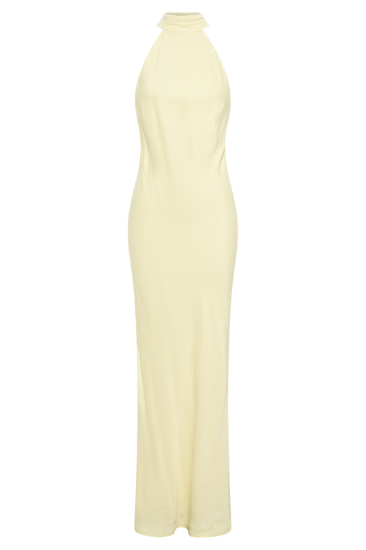 Claire Matte Satin Drape Back Maxi Dress - Light Yellow