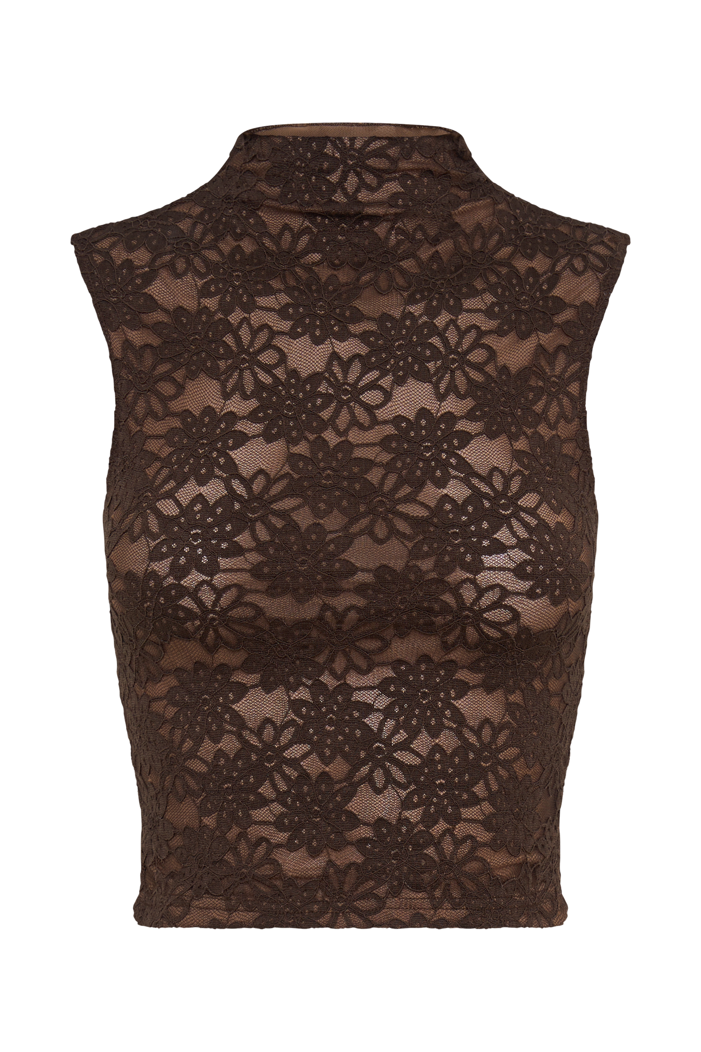 Elska Lace High Neck Top - Chocolate