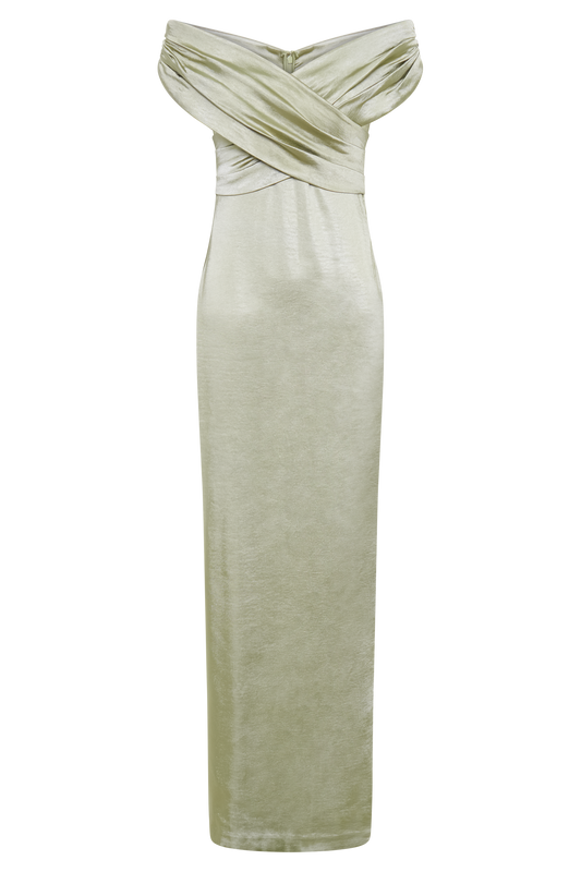 Harley Off Shoulder Satin Maxi Dress - Sage