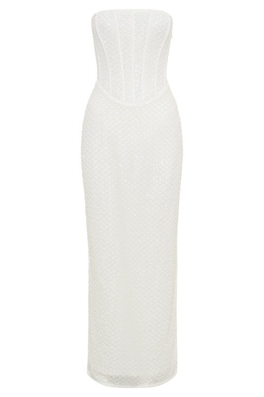 Gemma Strapless Sequin Maxi Dress - White