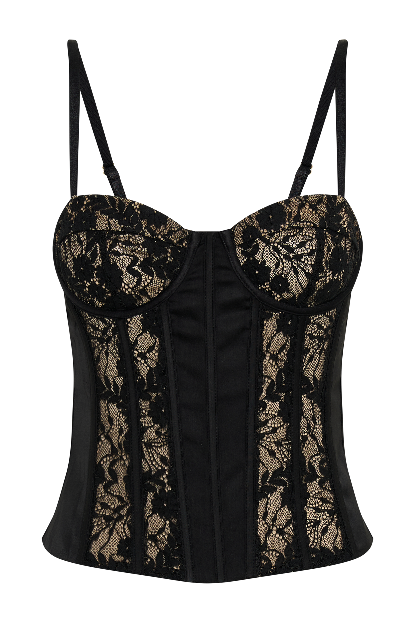 Maryse Satin And Lace Corset Top - Black