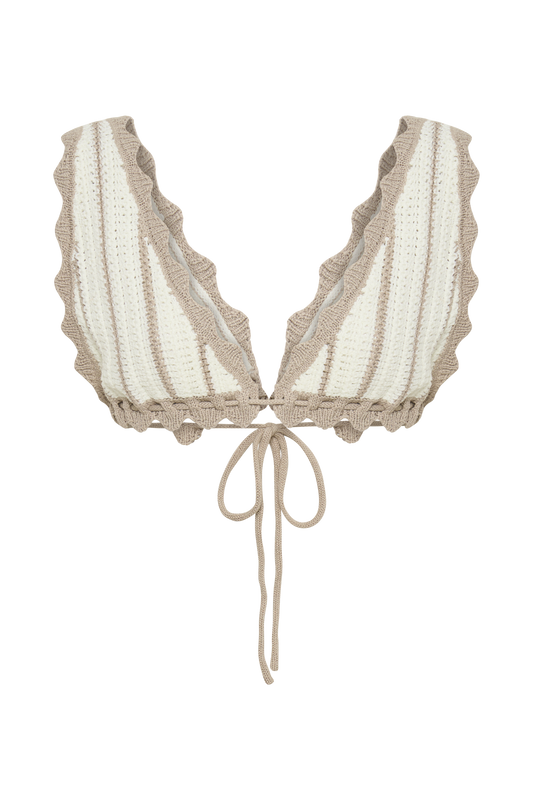 Jadia Contrast Crochet Bralette - Taupe/White