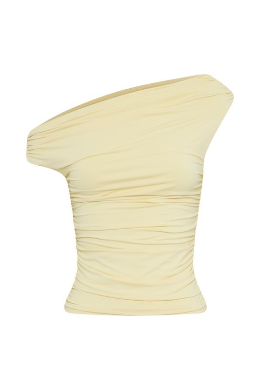 Alayna Recycled Nylon Ruched Top - Lemon