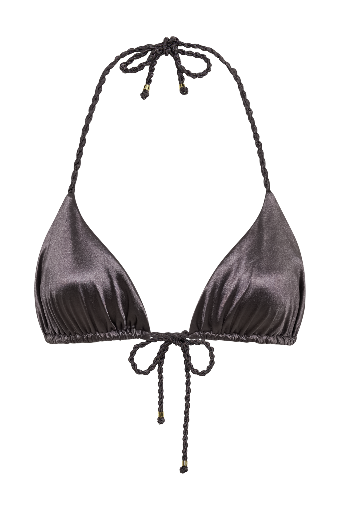 Sachi Triangle Bikini Top With Braided Ties - Gunmetal