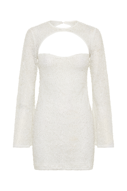 Paxton Pearl Beaded Mini Dress - White