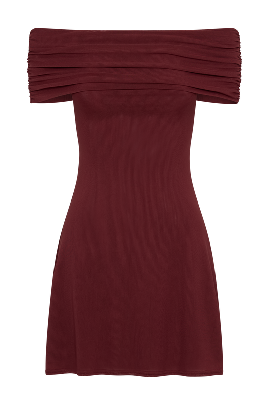 Josie Off Shoulder Mesh Mini Dress - Wine