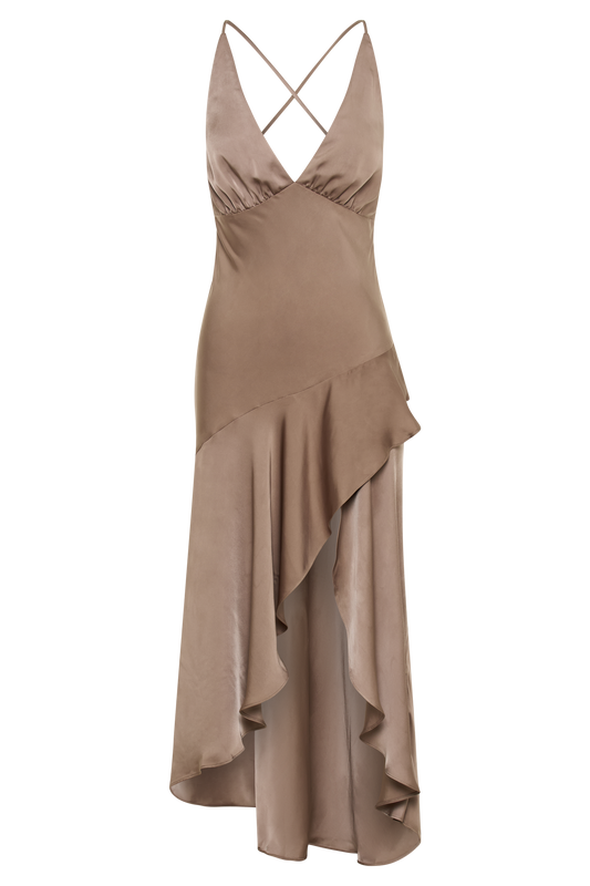 Casey Satin Midi Dress - Mocha