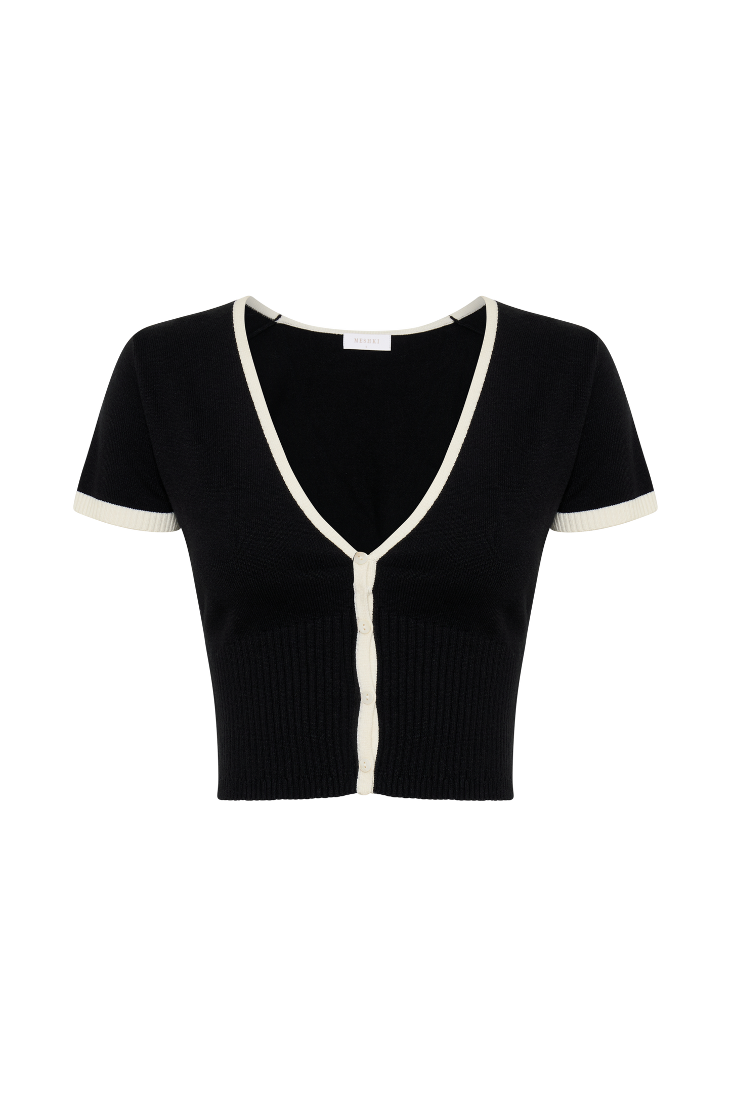 Jolene Contrast Button Up Knit Top - Black