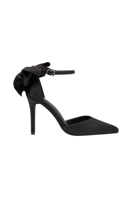 Charmed Satin Bow Heel - Black