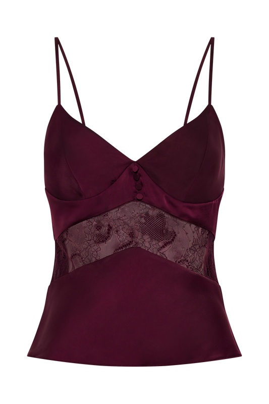 Luella Satin Lace Cami Top - Plum