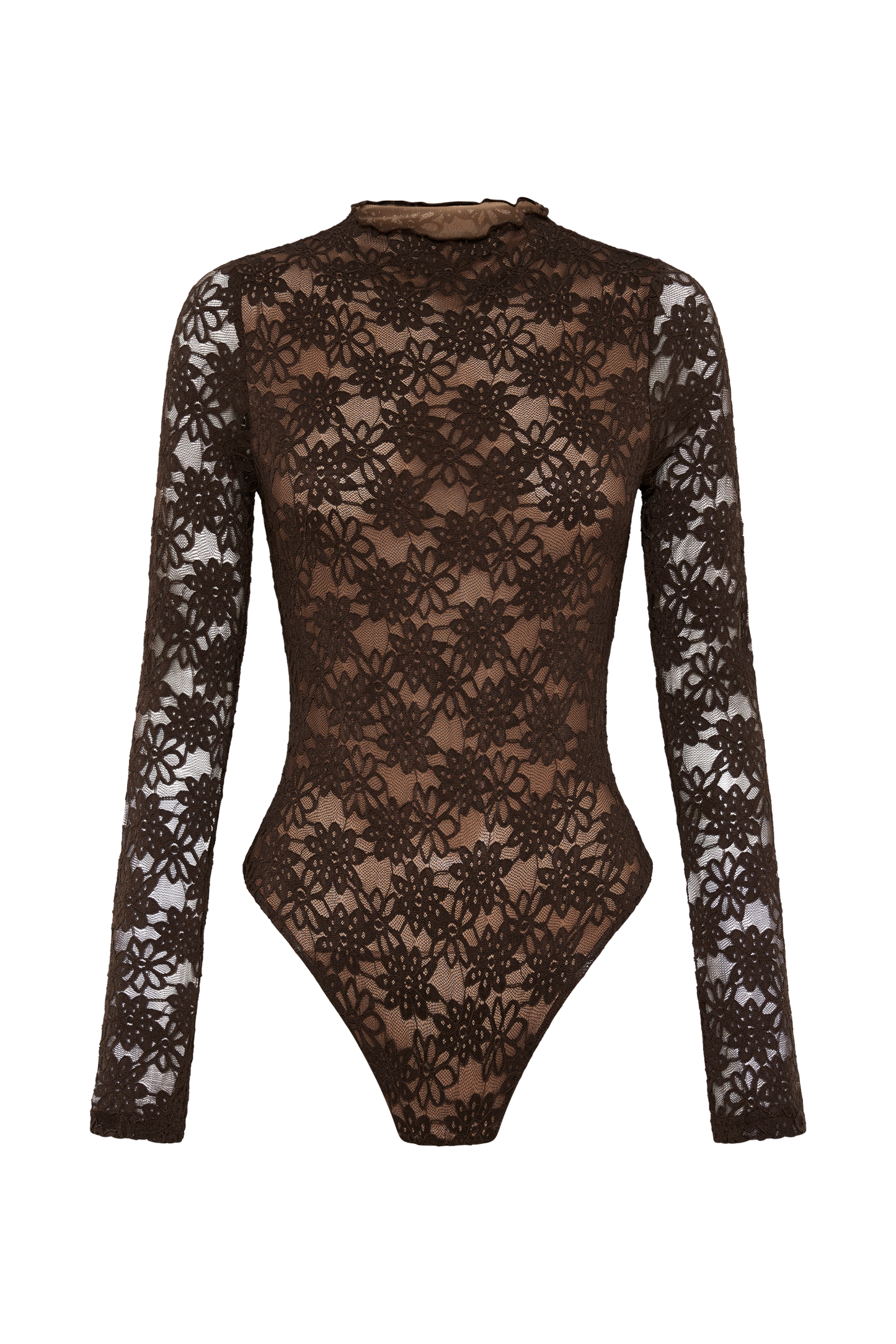 Renata Lace Long Sleeve Bodysuit - Chocolate