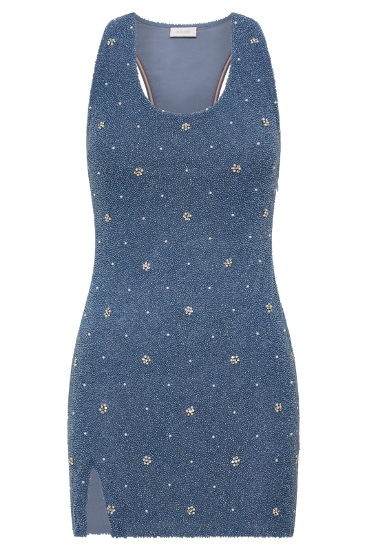 Laurel Beaded Micro Mini Dress With Racerback - Blue