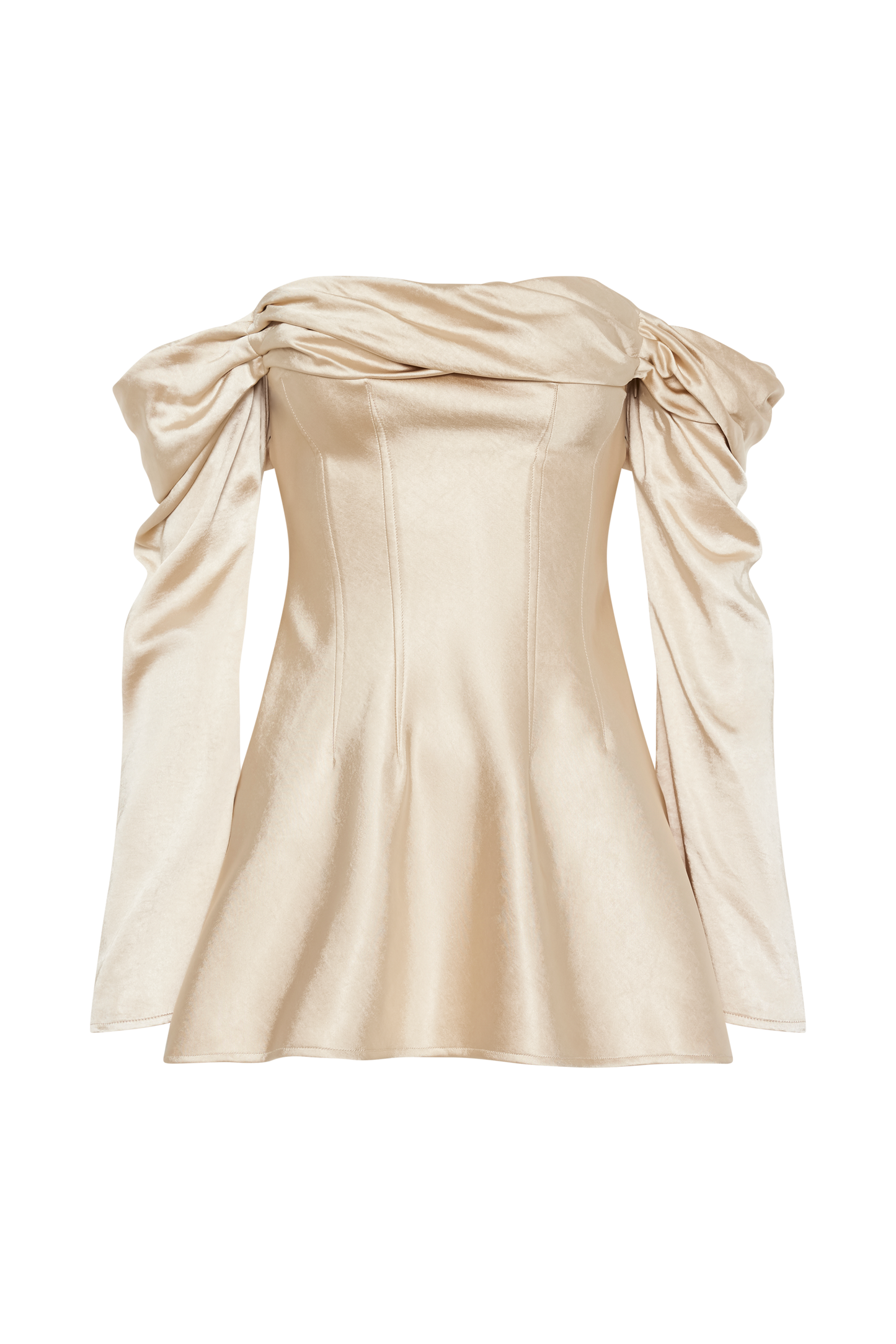 Giselle Off Shoulder Satin Mini Dress - Gold