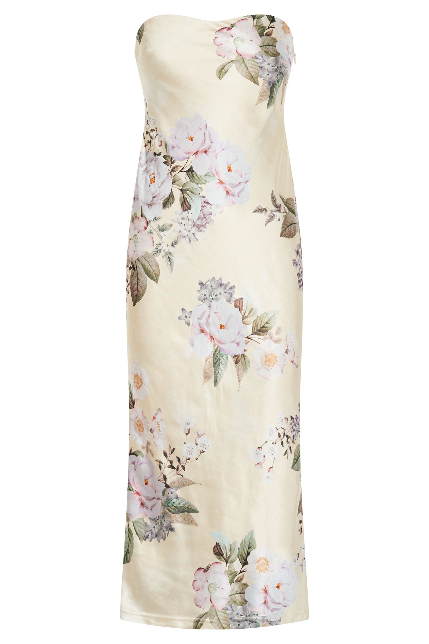 Tyler Strapless Satin Midi Dress - Lemon Floral Print