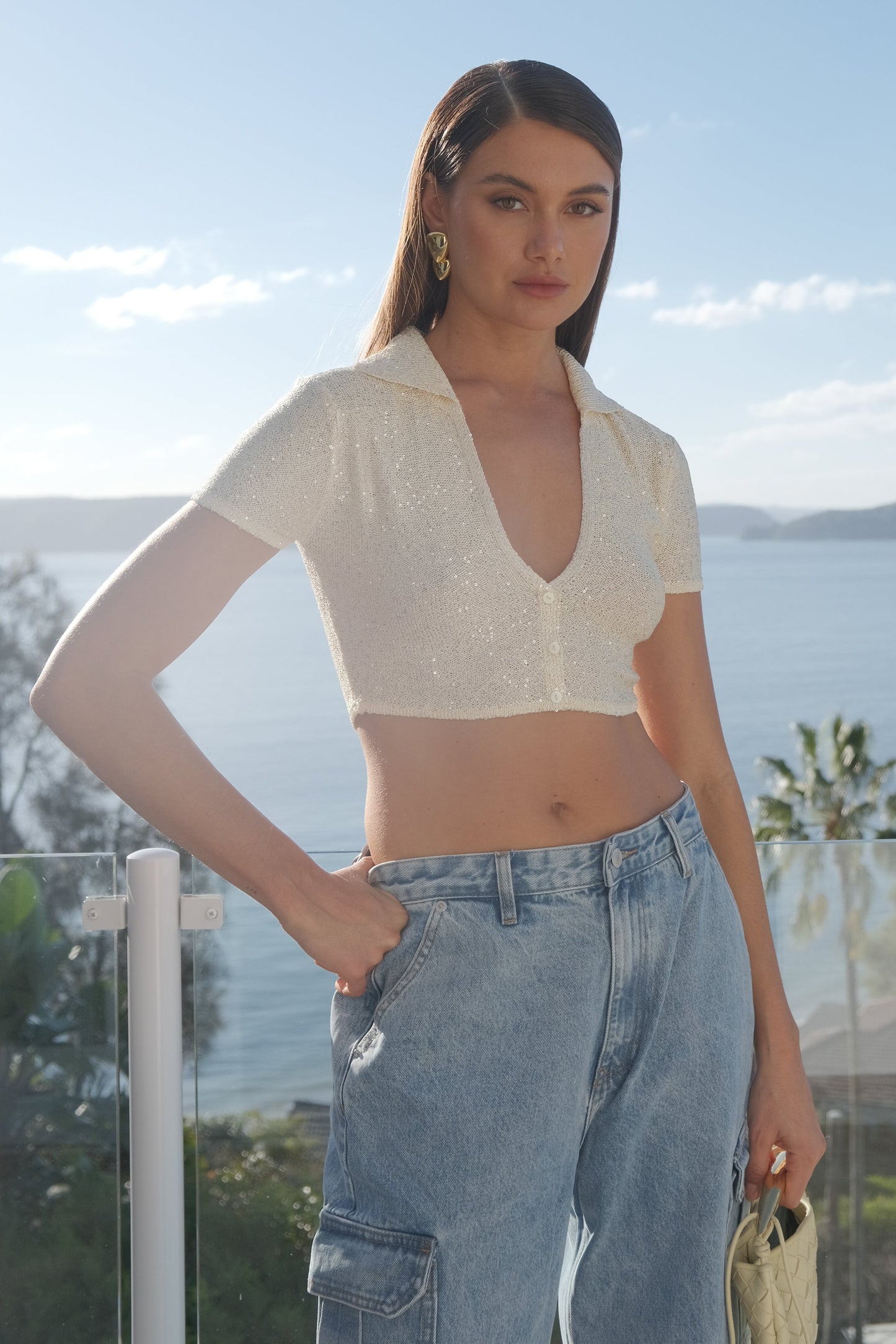 Huntley Sequin Knit Crop Top - Lemon