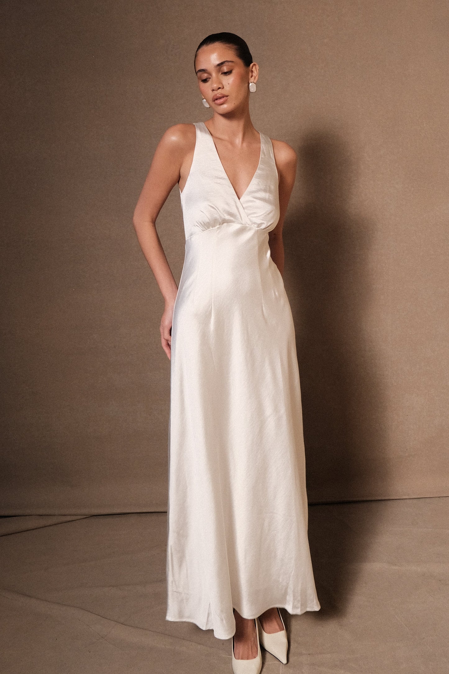 Meghan Satin Maxi Dress - Ivory