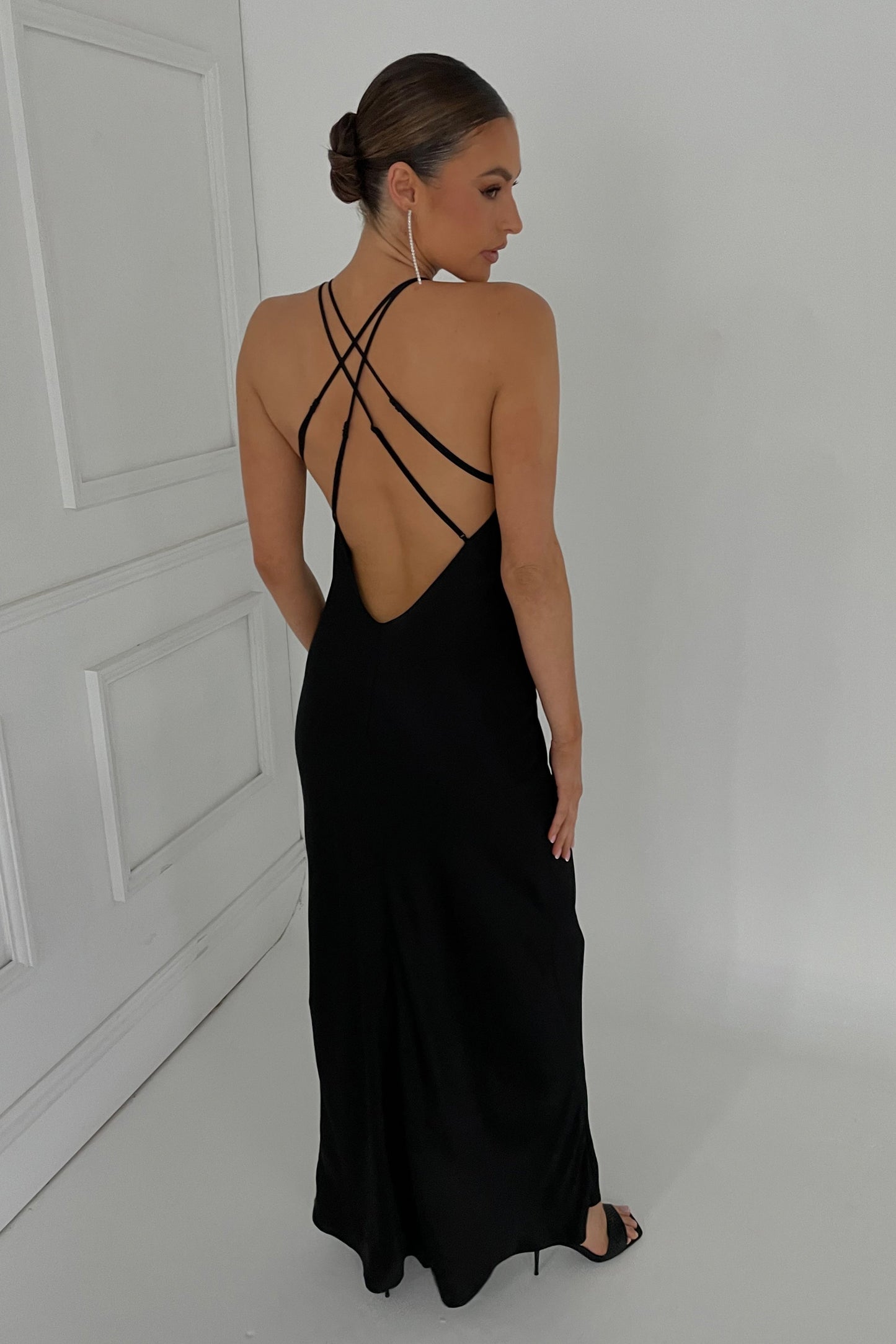 Makari Satin Maxi Dress - Black