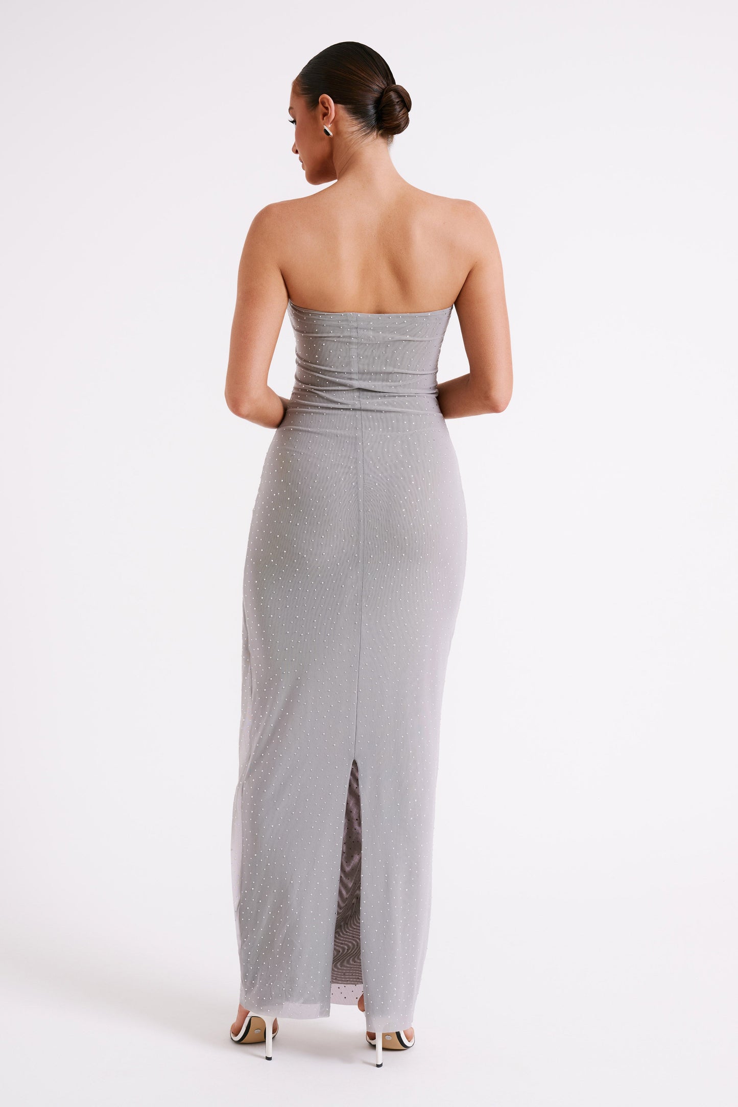 Crishelle Hot Fix Mesh Maxi Dress - Gunmetal