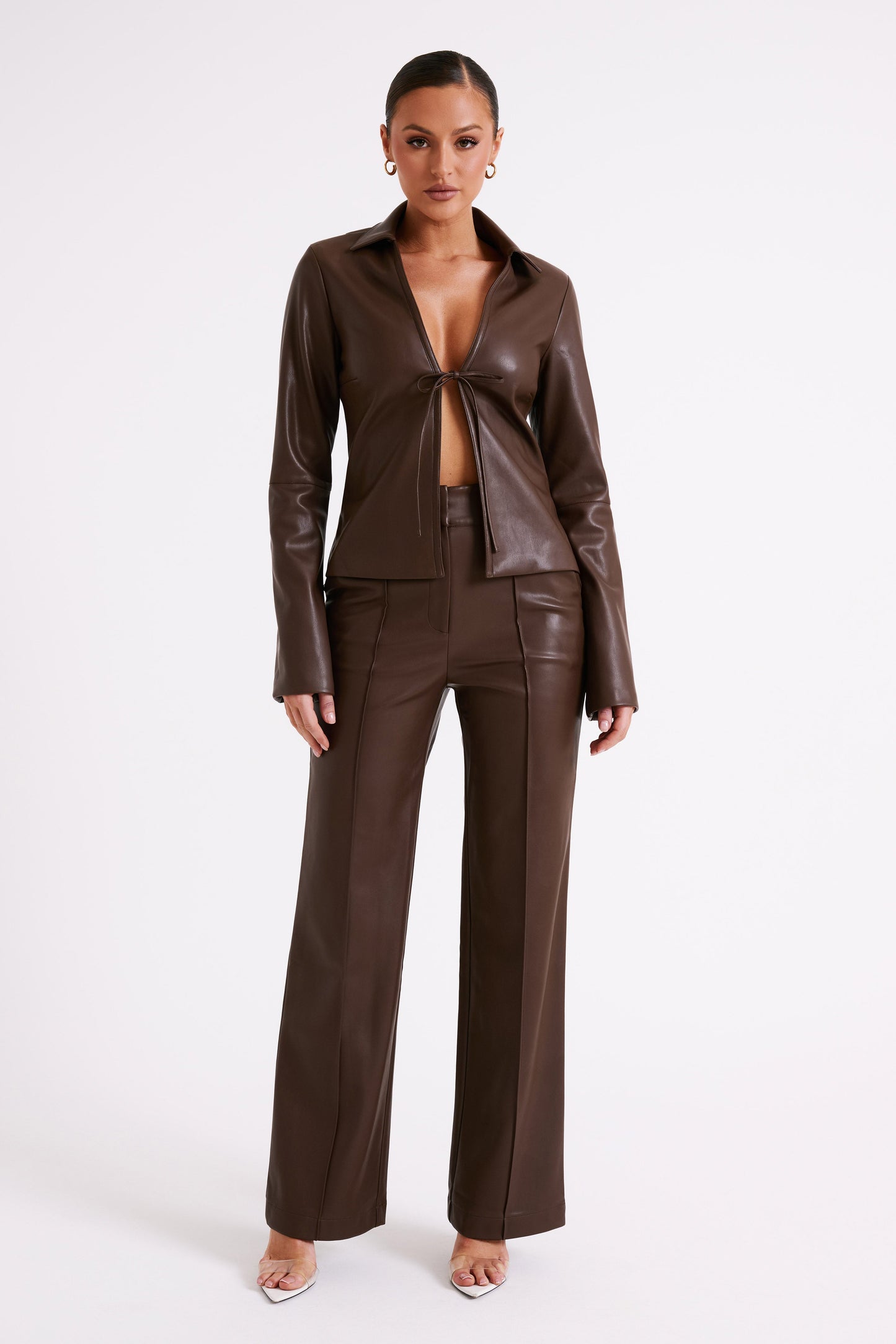 Toni Faux Leather Wide Leg Pant - Dark Brown