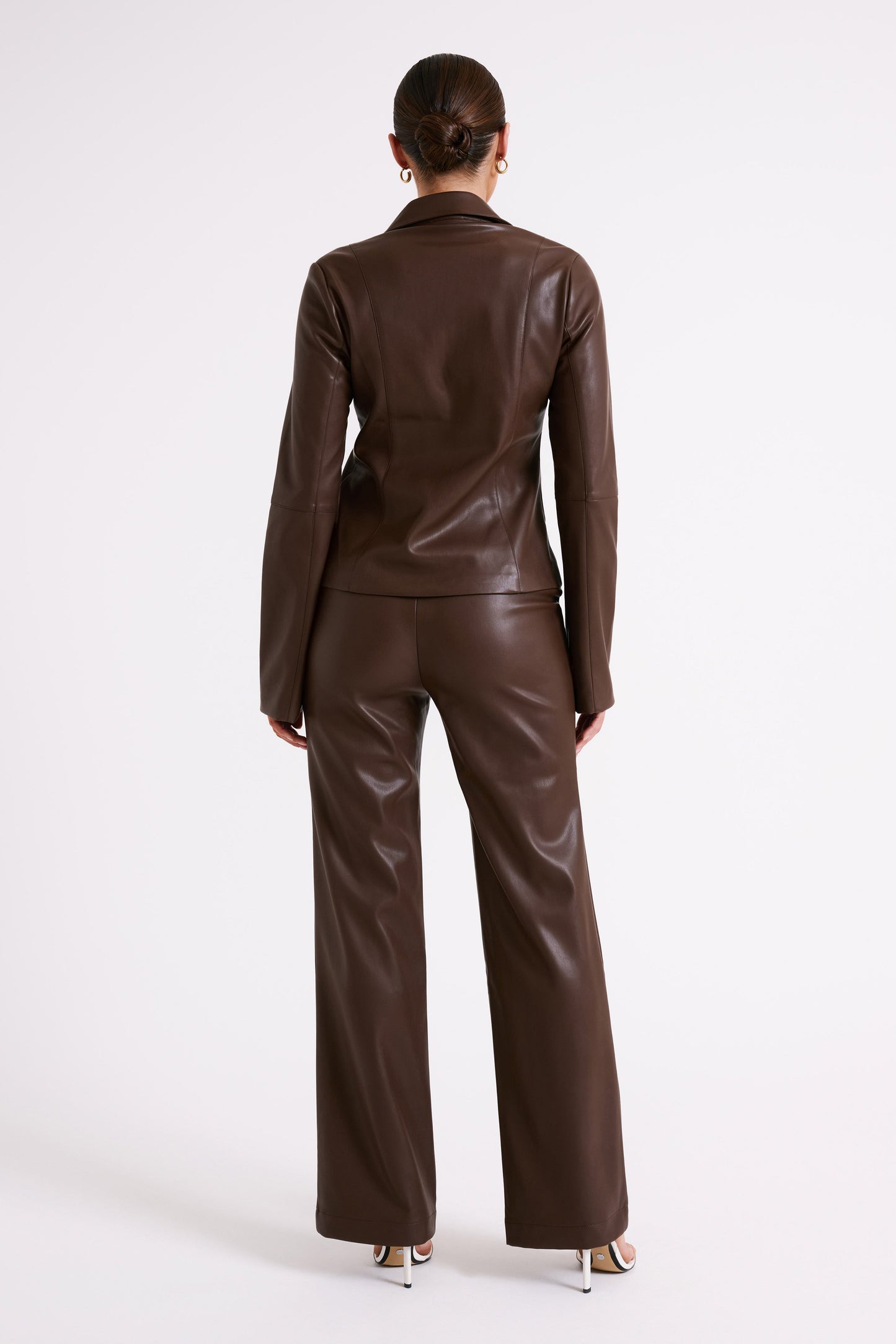 Dina Faux Leather Tie Up Top - Dark Brown