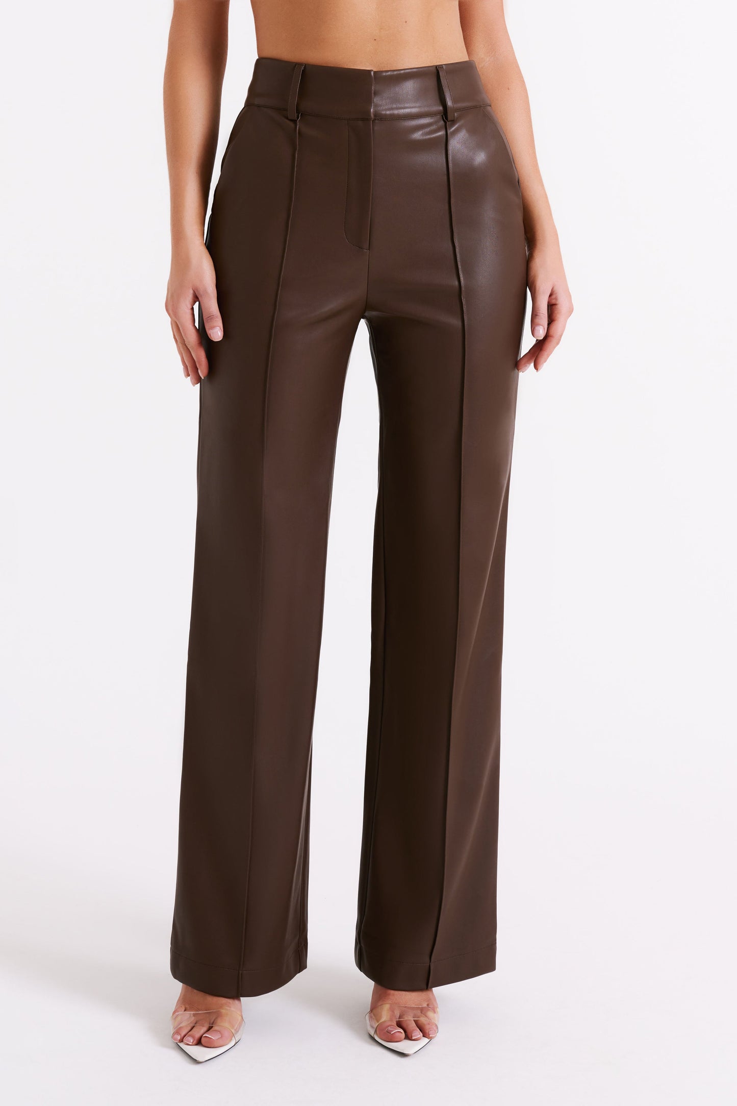 Toni Faux Leather Wide Leg Pant - Dark Brown