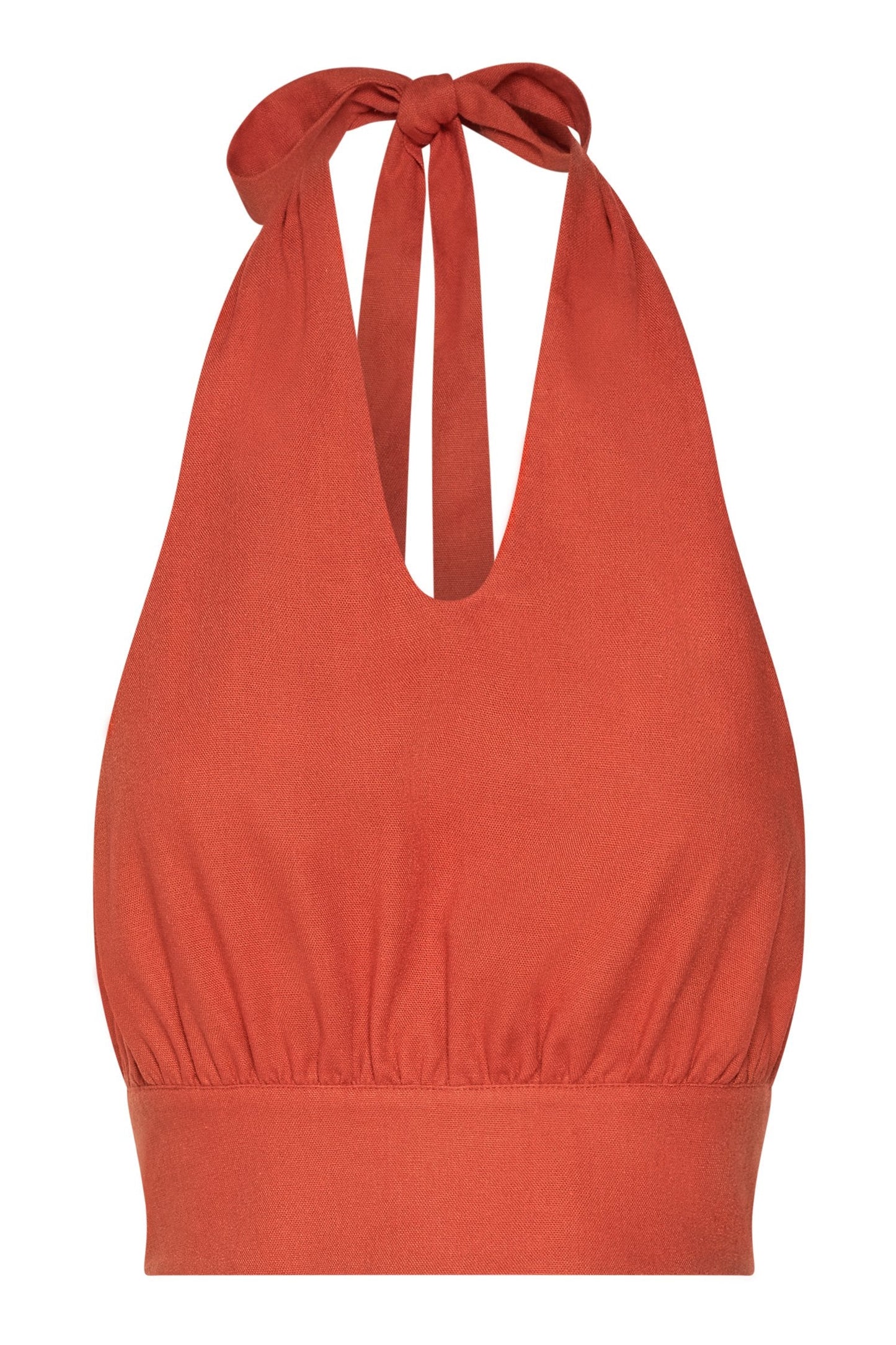 Piper Halter Neck Linen Crop Top - Terracotta