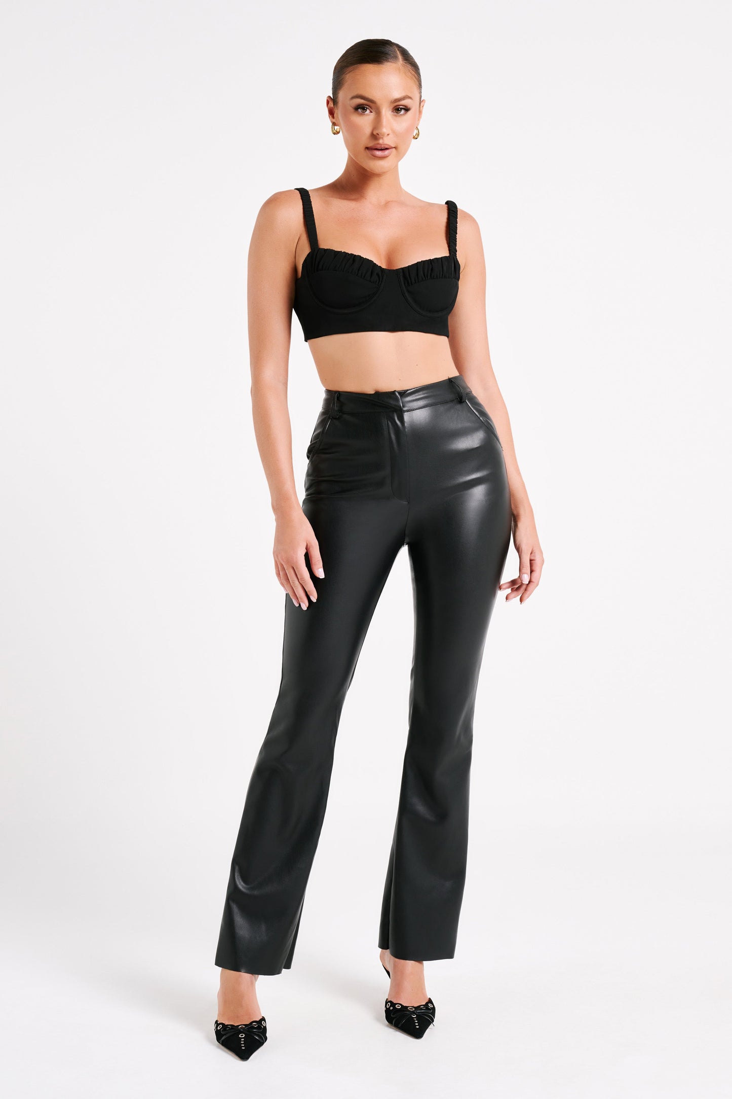 Zaira Cupped Crepe Crop Top - Black