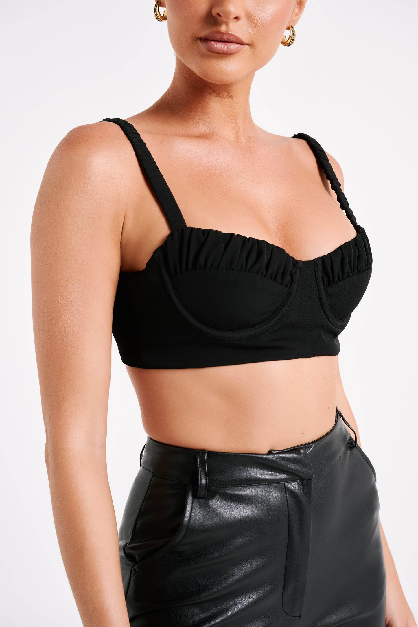 Zaira Cupped Crepe Crop Top - Black