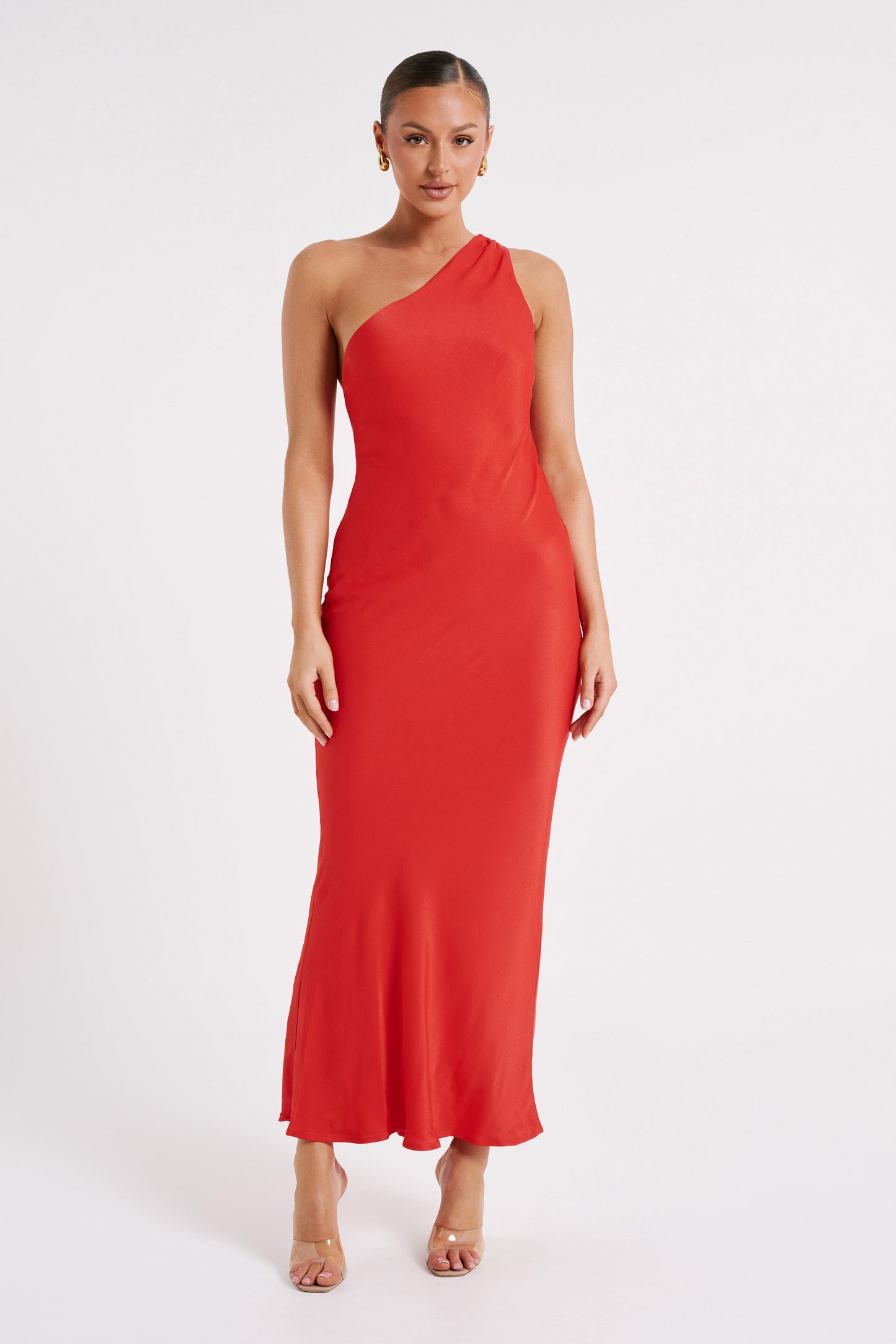 Alejandra One Shoulder Satin Maxi Dress - Vermilion Red