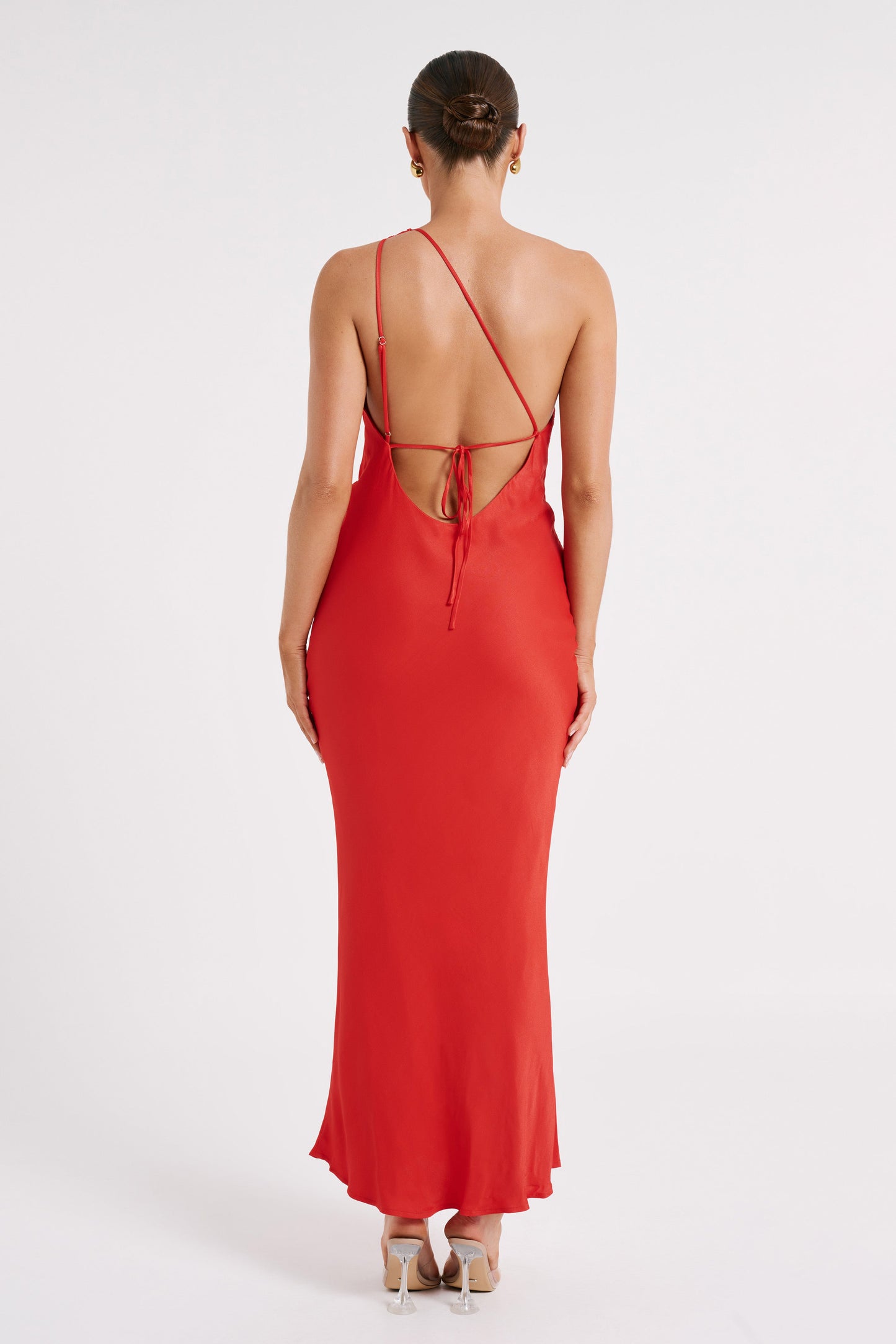 Alejandra One Shoulder Satin Maxi Dress - Vermilion Red